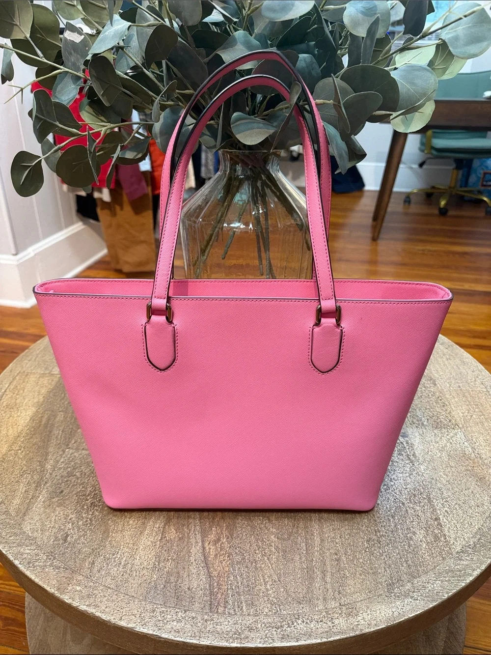 kate spade Pink Saffiano Tote with Gold Logo